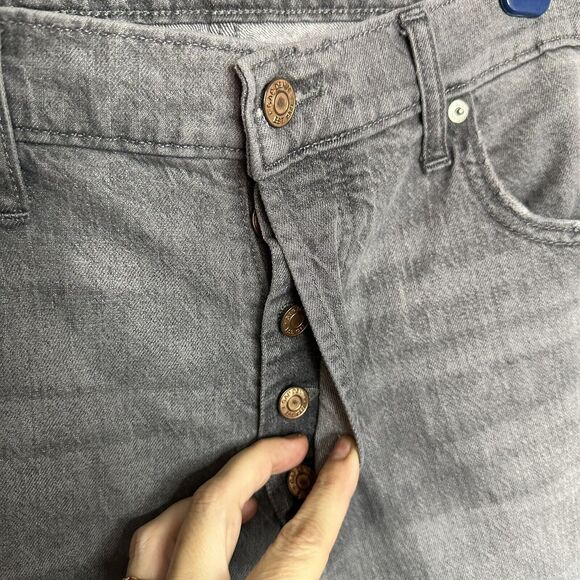 GAP Jeans Women’s 32 14 Cheeky Straight High Rise Button Fly Gray Denim Raw Hem - Picture 6 of 10